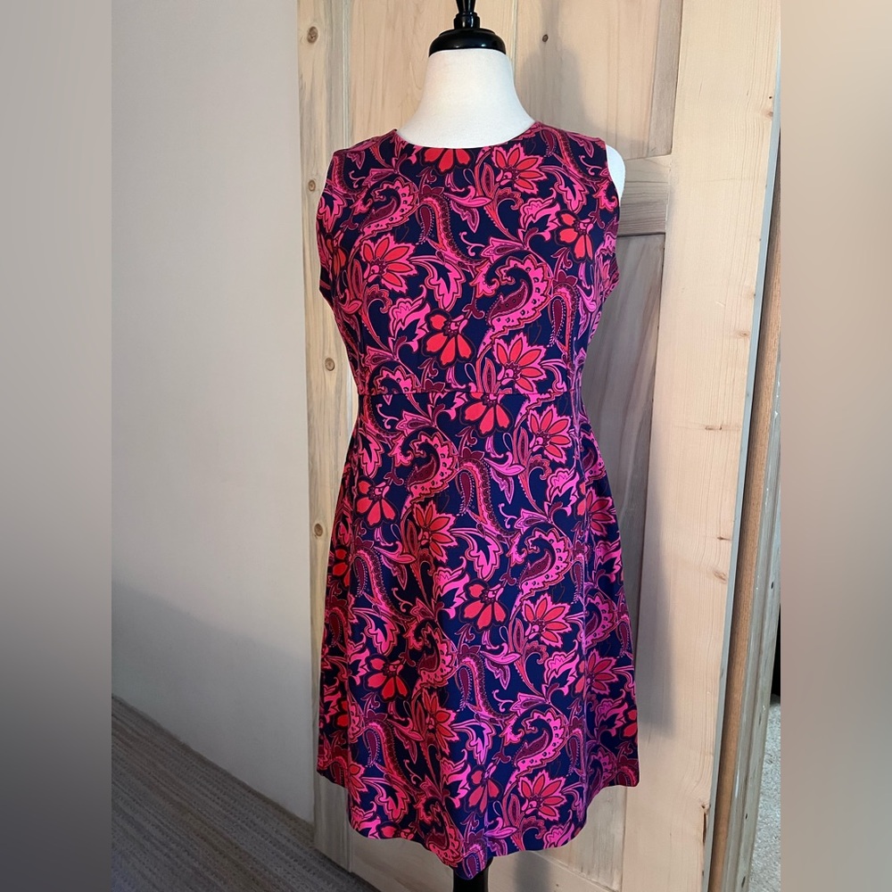 Lands' End Pink and Blue Floral Midi Dress